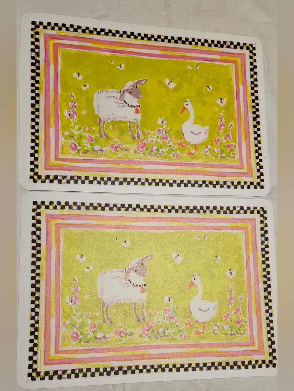 MacKenzie Childs Toddlers kids Placemats Pink With Courtly Check Set sheep goose - Picture 5 of 6